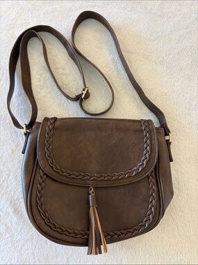 Brown Braided Tassel Crossbody Bag for Women
